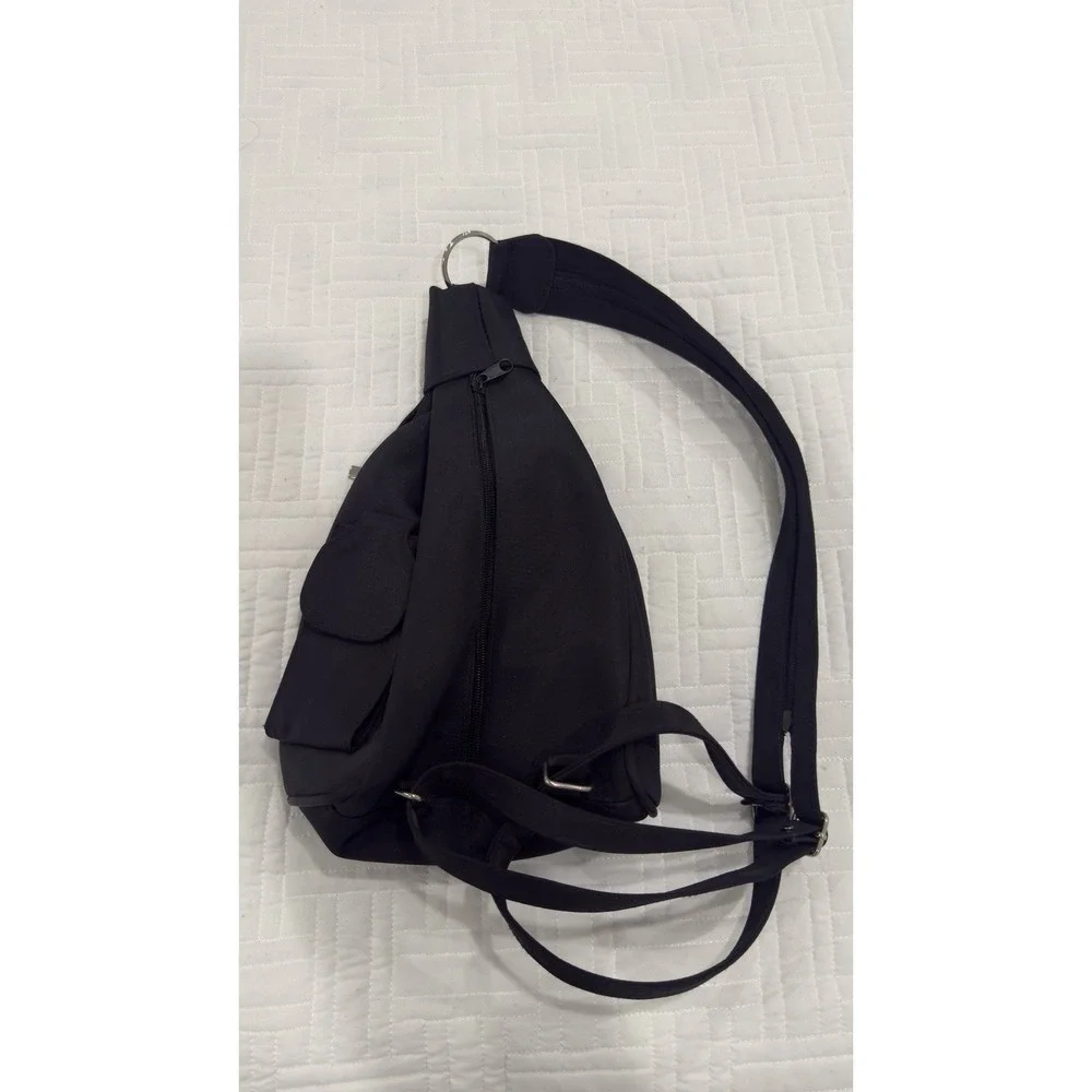 DKNY Donna Karan black‎ nylon sling crossbody backpack bag